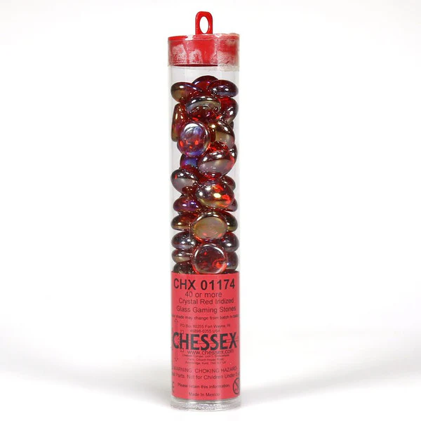 Chessex Crystal Red Iridized Glass Stones in 5.5` Tube