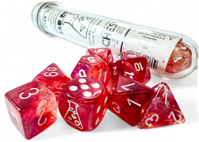 Chessex Lab Dice 9: Borealis Passion/white Luminary Polyhedral 7-Die Set (with bonus die)