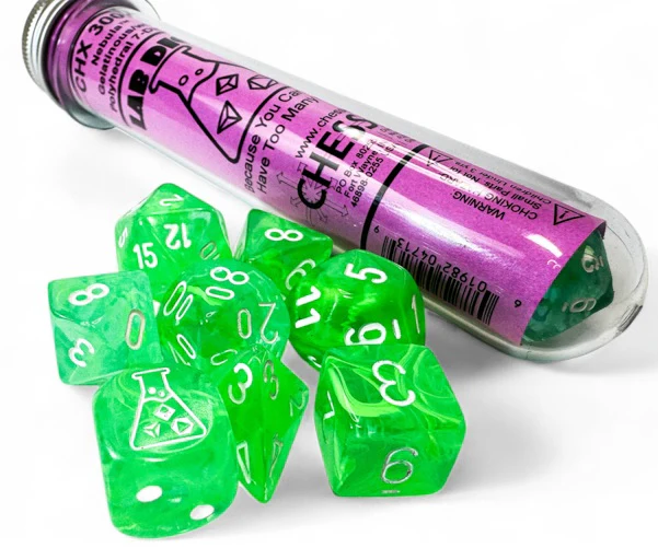 Chessex Lab Dice 9: Nebula Gelatinous/white Polyhedral 7-Die Set (with bonus die)