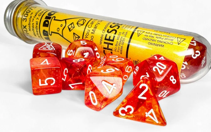 Chessex Lab Dice 9: Nebula Molten/white Polyhedral 7-Die Set (with bonus die)