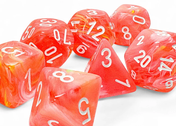 Chessex Mega-Hedral Festive Dahlia and White Poly 7 Dice Set