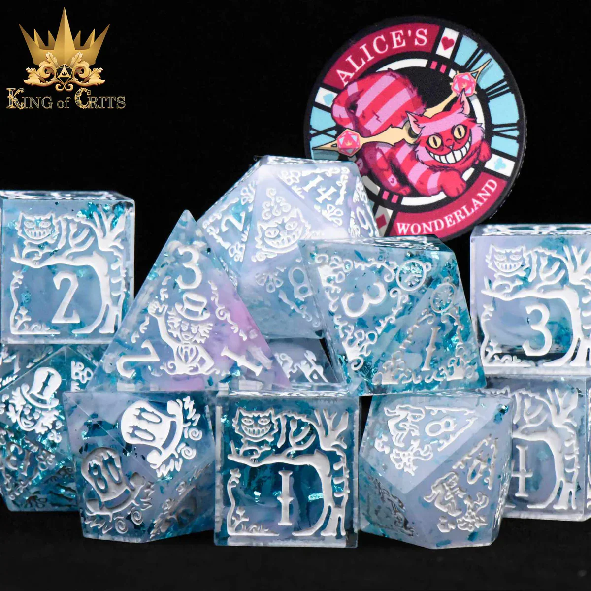 DND Dice 11 Dice Set: Alice's Wonderland (Blue) with Gift Box (Sharp Edge)