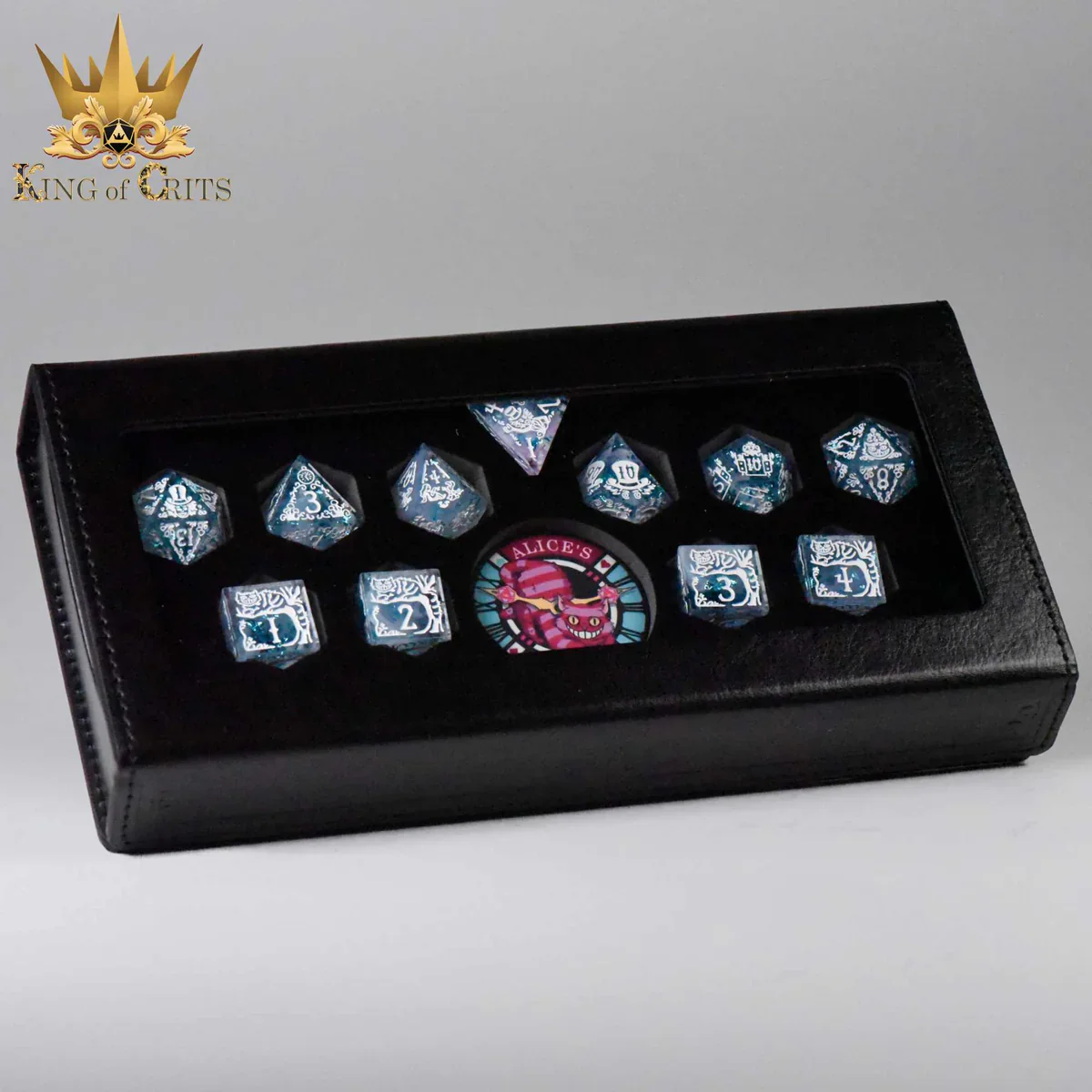 DND Dice 11 Dice Set: Alice's Wonderland (Blue) with Gift Box (Sharp Edge) - Image 2
