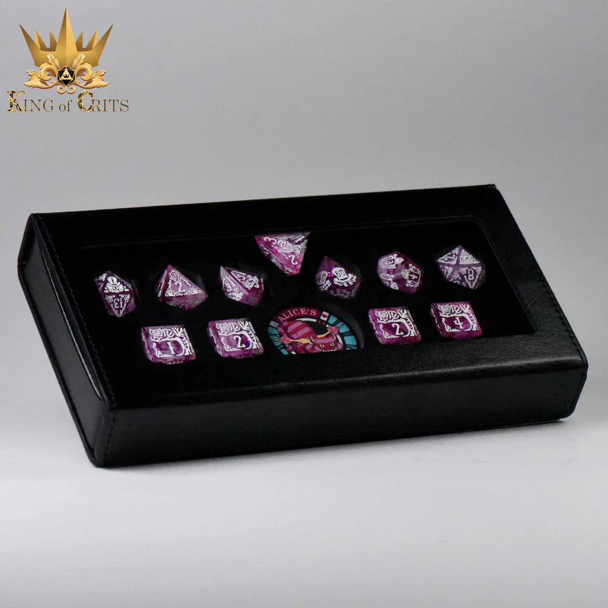 DND Dice 11 Dice Set: Alice's Wonderland (Pink) with Gift Box (Sharp Edge) - Image 2