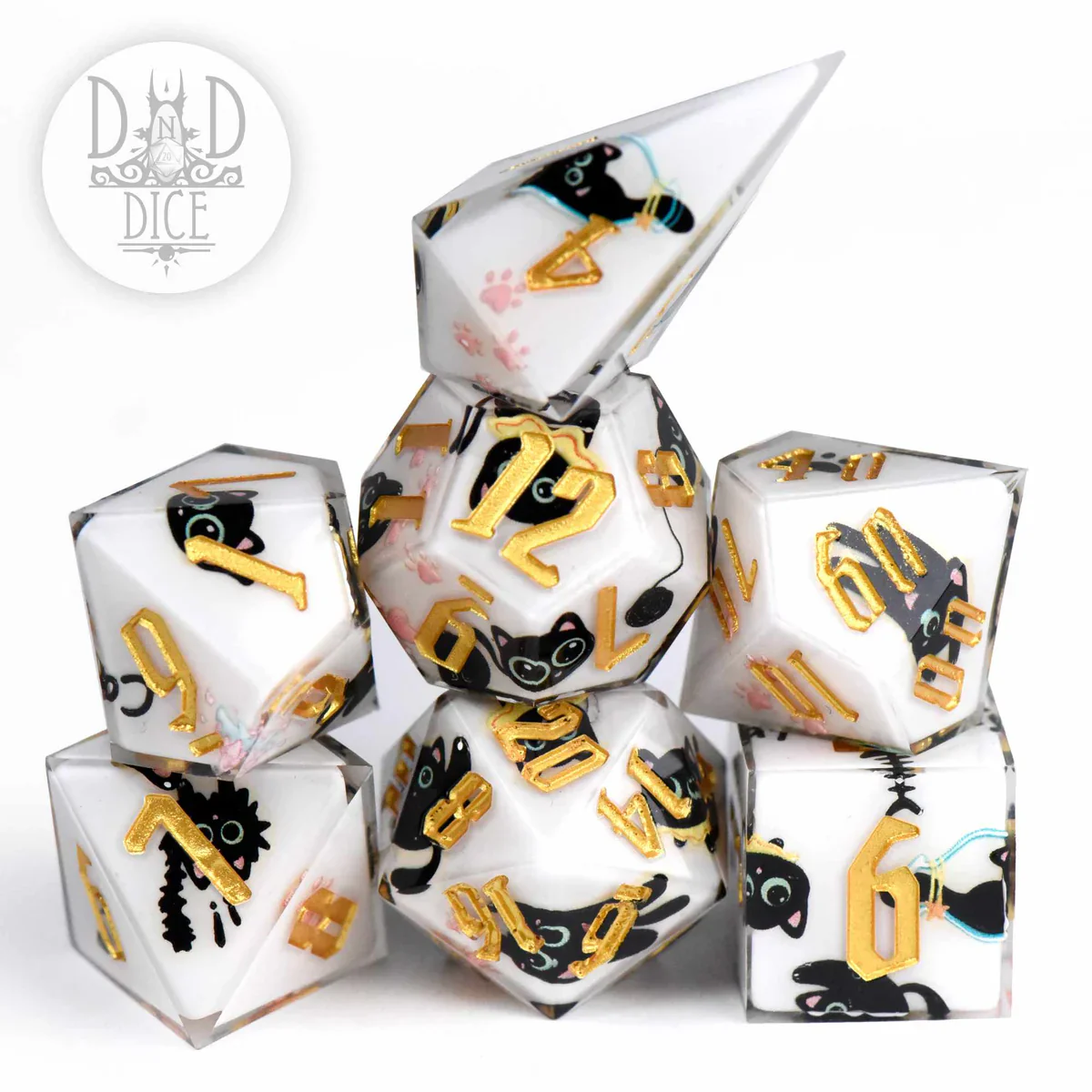 DND Dice Poly 7 Dice Set: Anime Cat (Handmade)