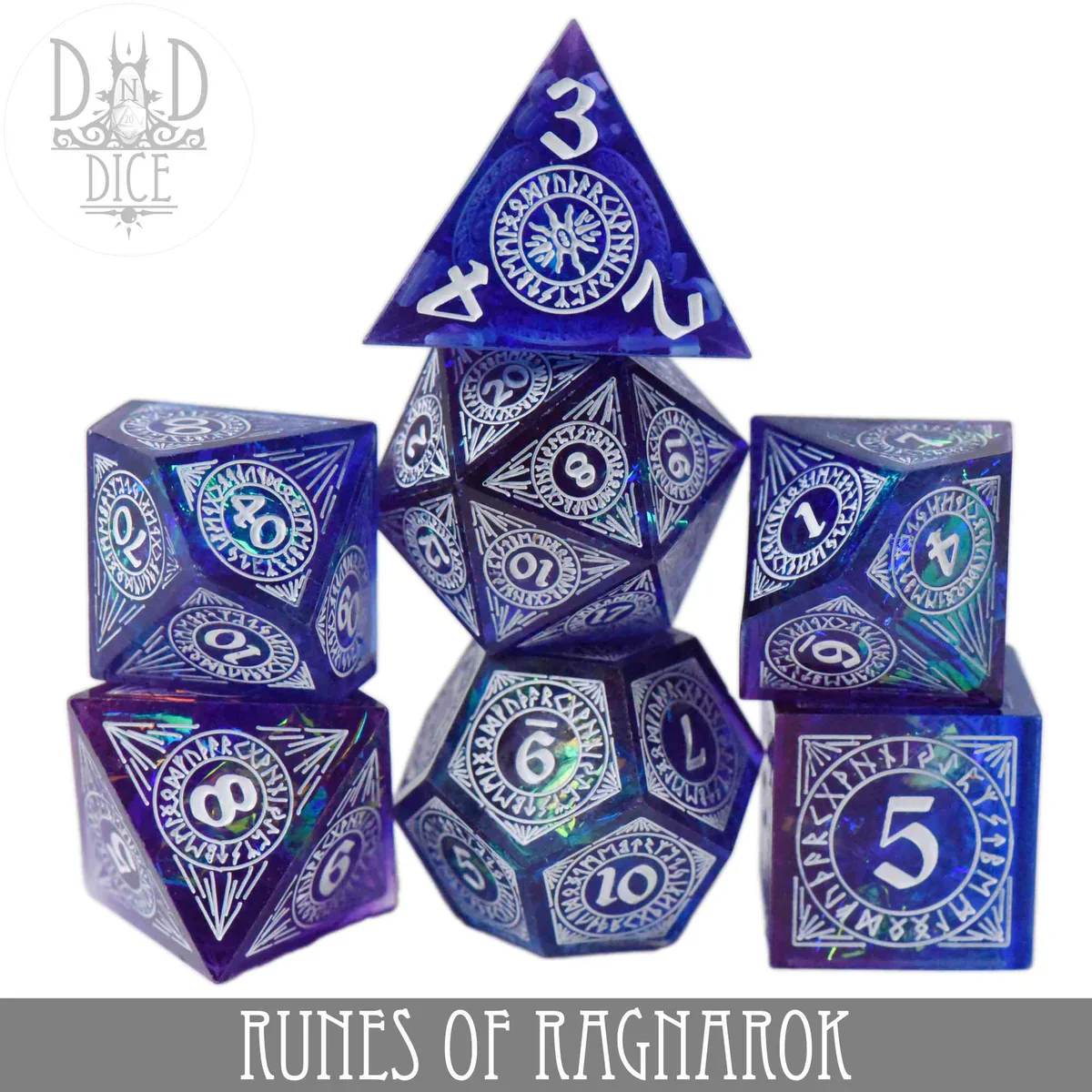 DND Dice Poly 7 Dice Set: Runes of Ragnarok (Handmade)