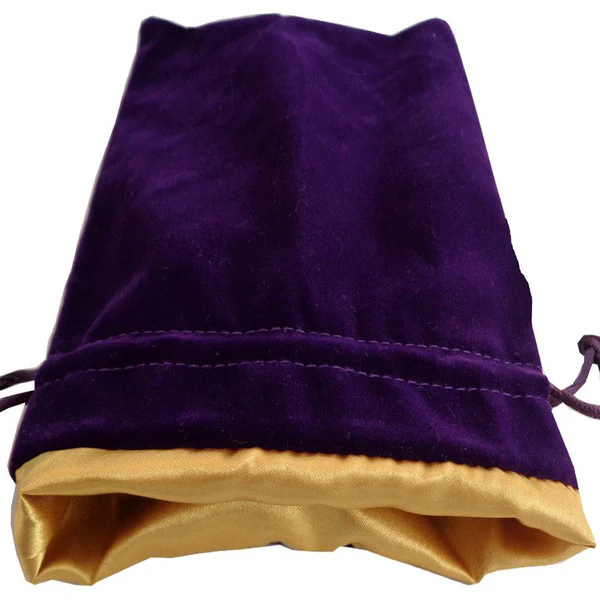 FanRoll Large Dice Purple Velvet Dice Bag with Gold Satin Lining