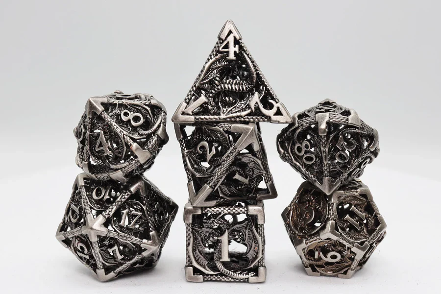 Foam Brain Bound Dragon: Silver Hollow Metal RPG Dice Set