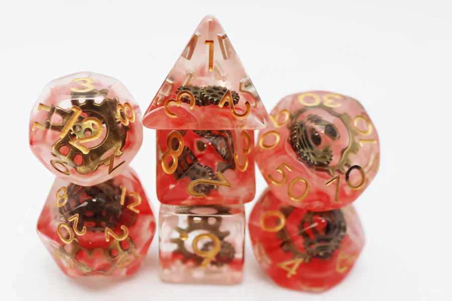 Foam Brain Red Swirl Ancient Gear Poly 7 Dice Set