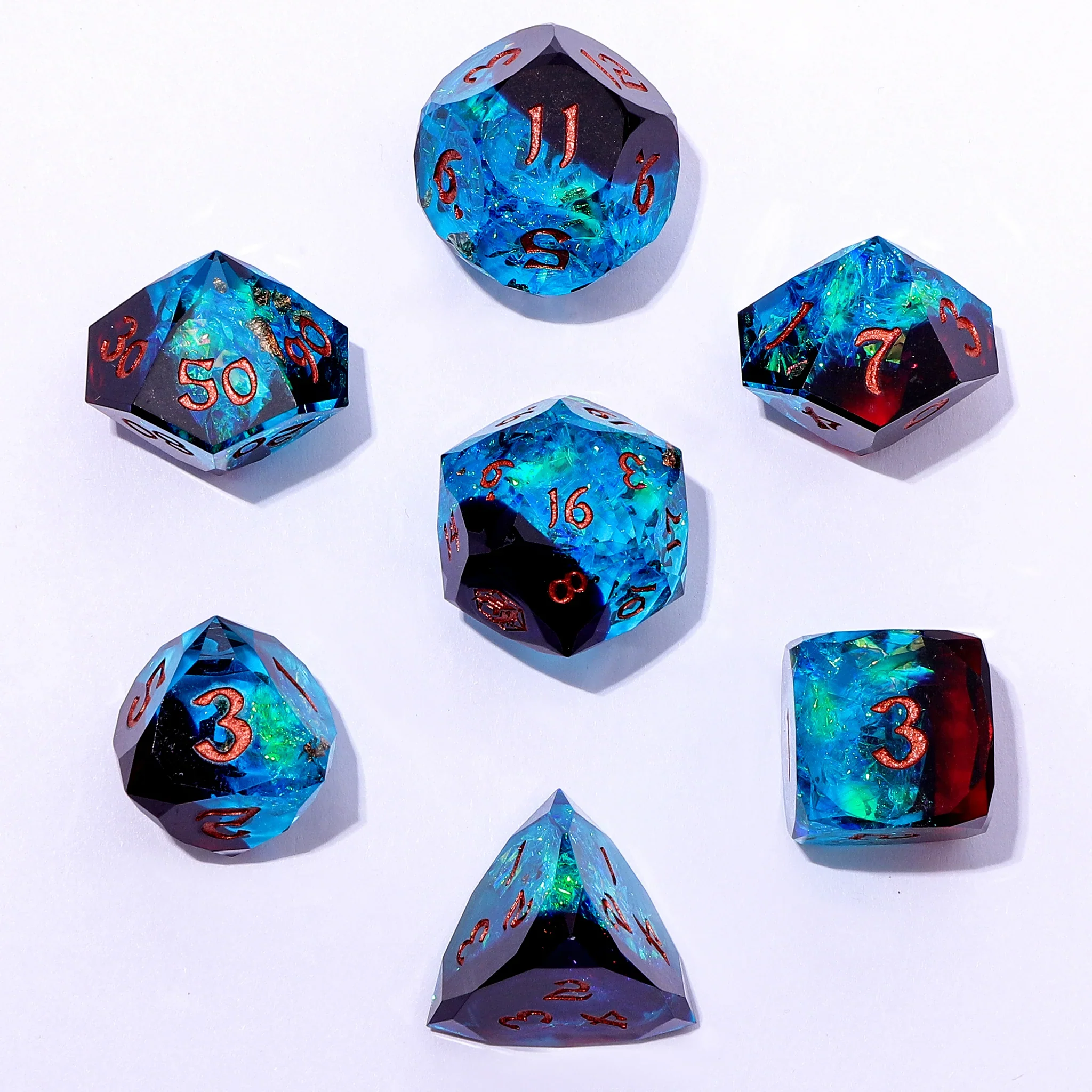 HYMGHO - Captured Magic Luster Cut Resin Dice Set - Blue & Red