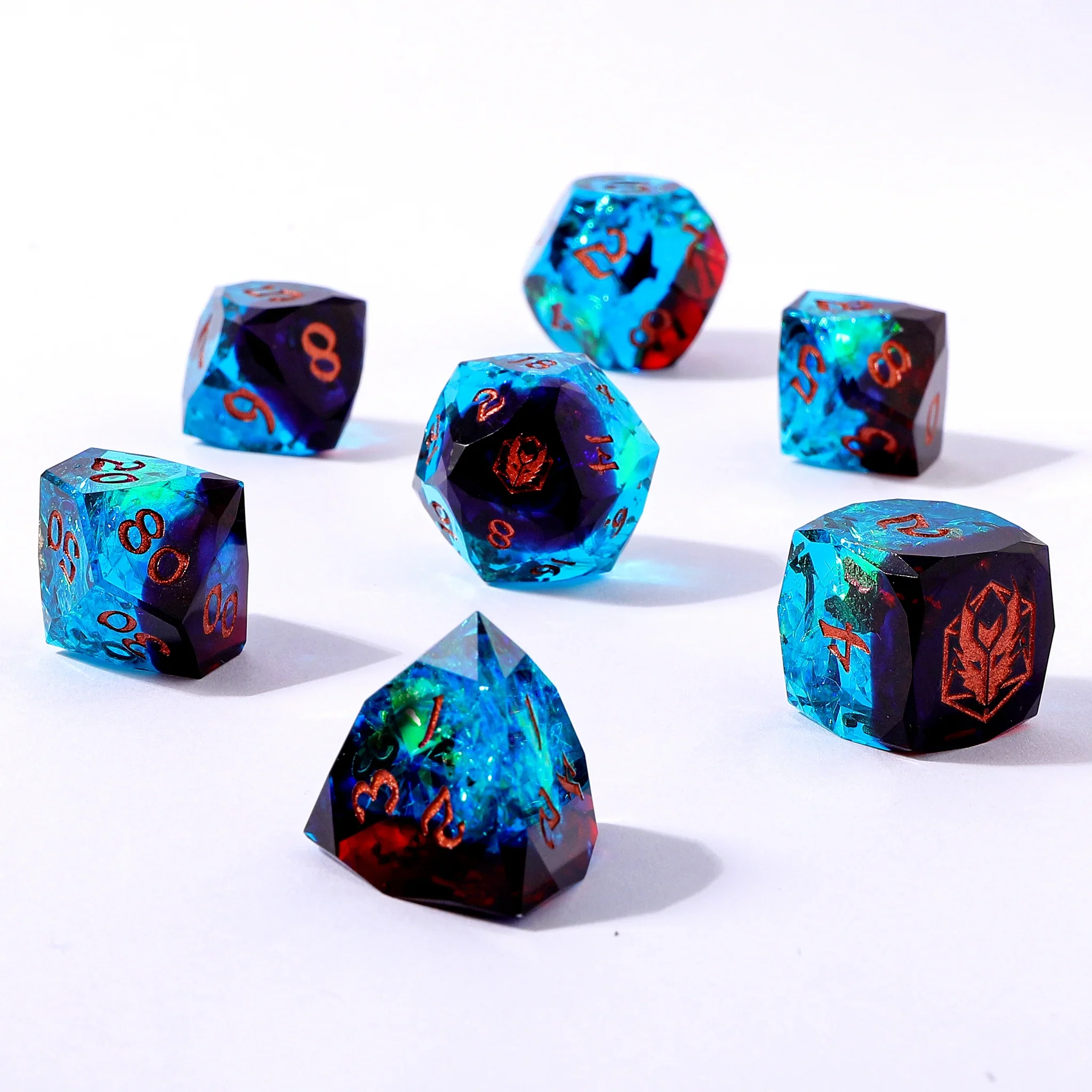 HYMGHO - Captured Magic Luster Cut Resin Dice Set - Blue & Red - Image 2