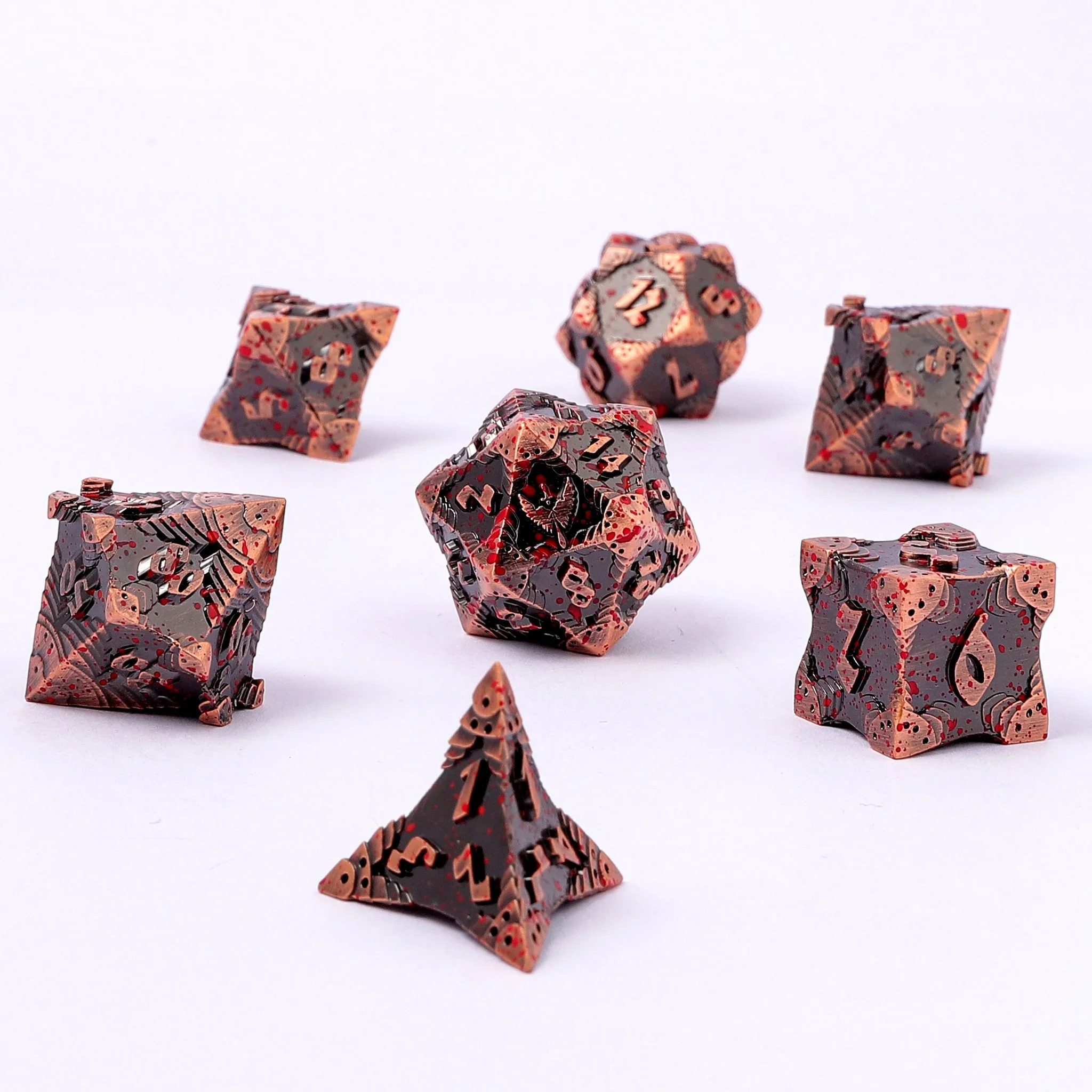 HYMGHO - Solid Metal Paladin Class RPG Dice Set - Ancient Copper w/ Blood Splatter - Image 2