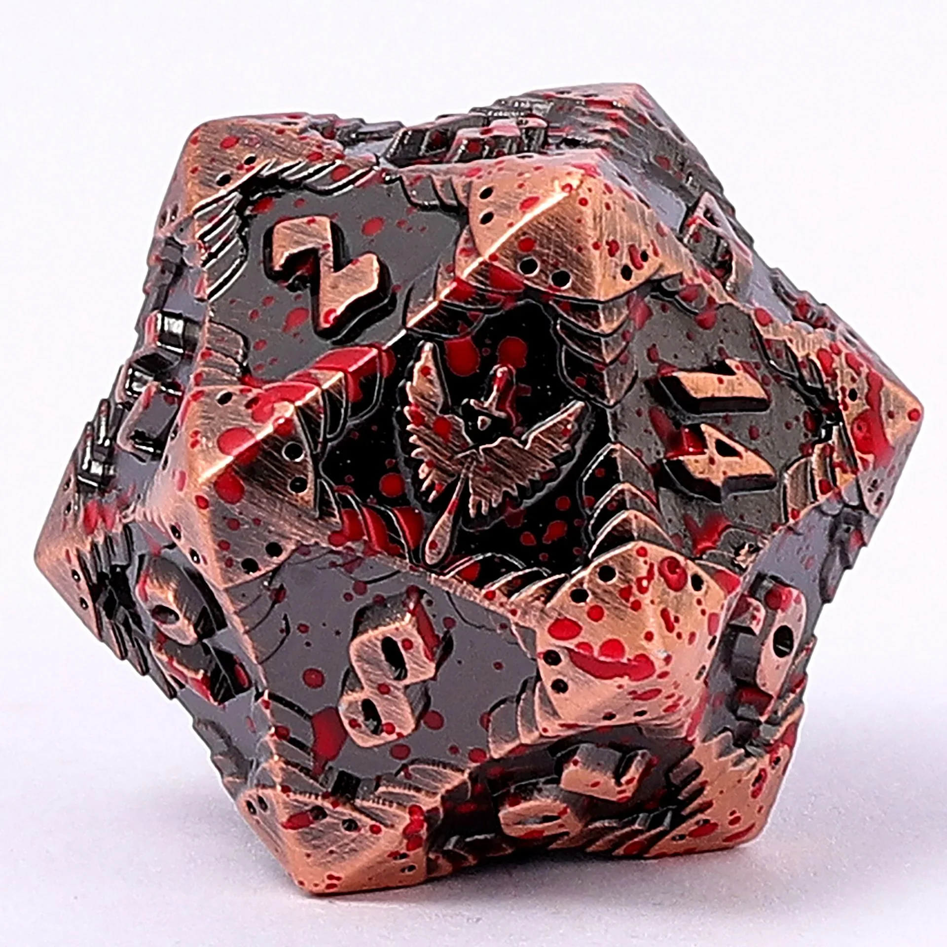 HYMGHO - Solid Metal Paladin Class RPG Dice Set - Ancient Copper w/ Blood Splatter - Image 3