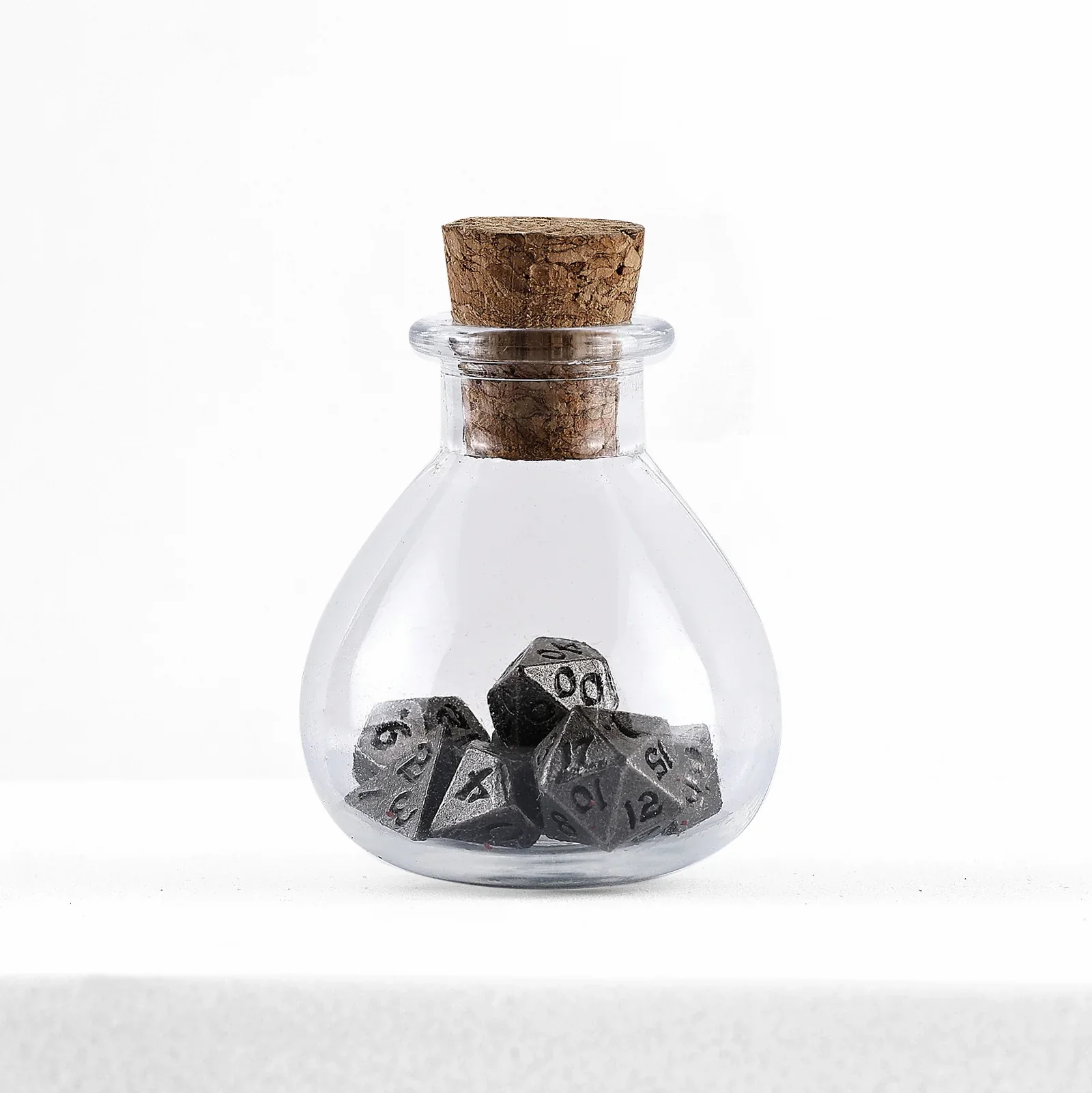 HYMGHO - Unseelie Mini Metal RPG Dice Set - Ancient Silver