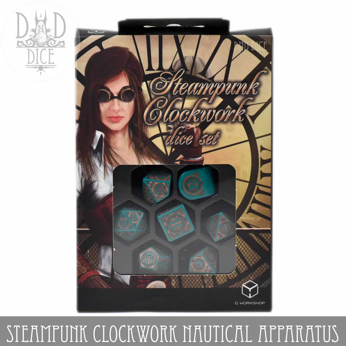 Q Workshop Poly 7 Dice Set: Steampunk Clockwork Nautical Apparatus