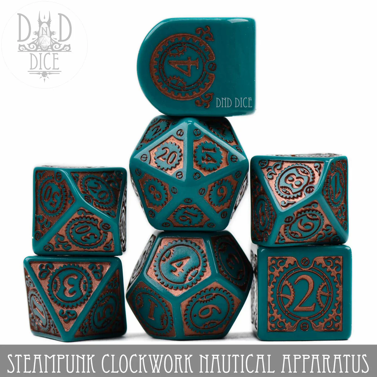 Q Workshop Poly 7 Dice Set: Steampunk Clockwork Nautical Apparatus - Image 2