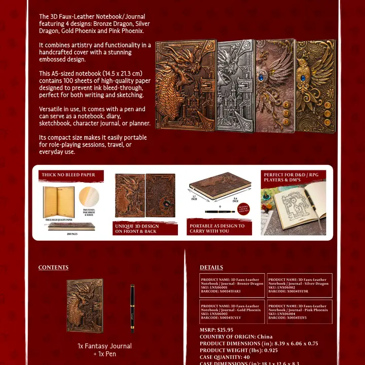 QMDirect 3D Faux-Leather Notebook / Journal - Silver Dragon - Image 5
