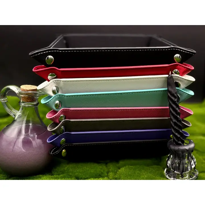 Triangle Treasury: Square Vegan Leatherette Dice Tray - Assorted Colors